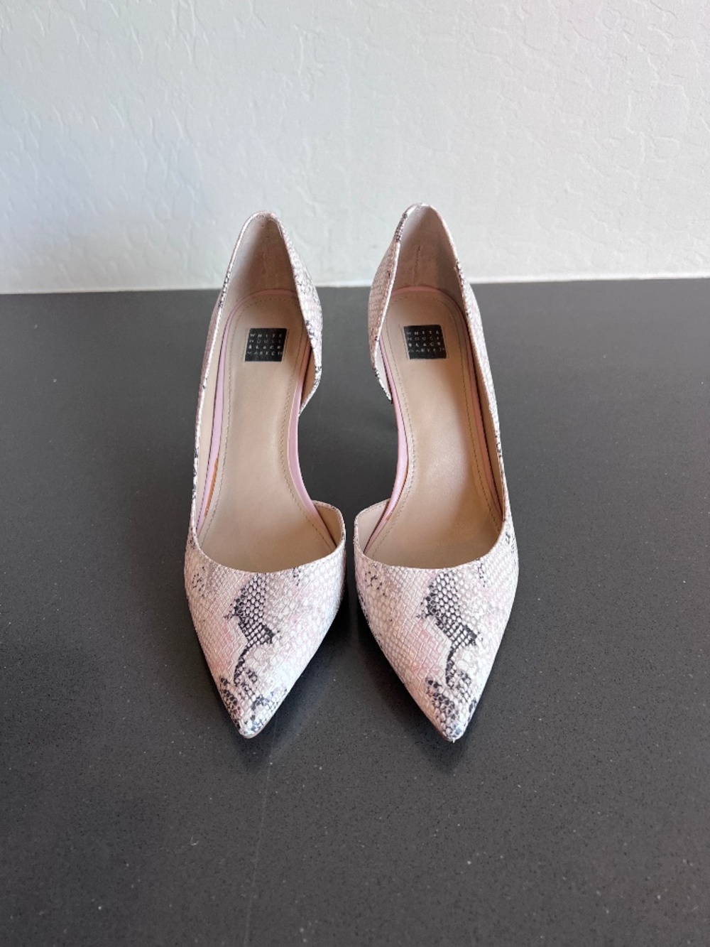 White House Black Market Pink Snakeskin Pointed-Toe Pumps